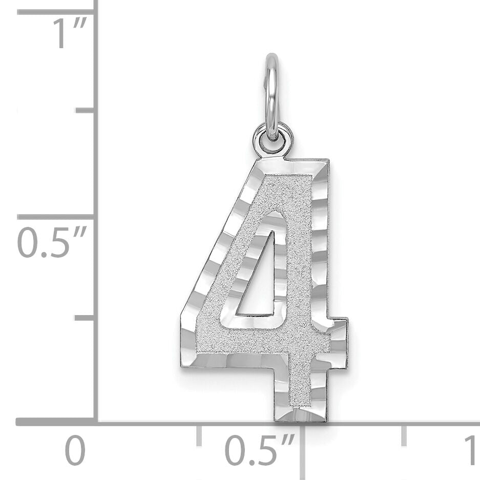 14kw Large Brushed Diamond-cut Number 4 Charm-WLN04