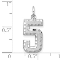 14kw Large Brushed Diamond-cut  Number 5 Charm-WLN05