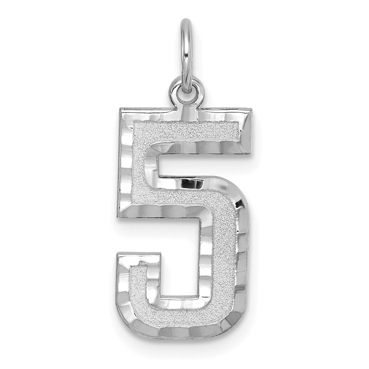 14kw Large Brushed Diamond-cut  Number 5 Charm-WLN05
