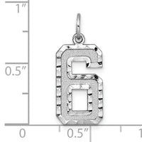 14kw Large Brushed Diamond-cut  Number 6 Charm-WLN06