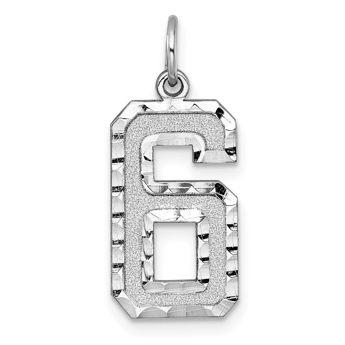 14kw Large Brushed Diamond-cut  Number 6 Charm-WLN06