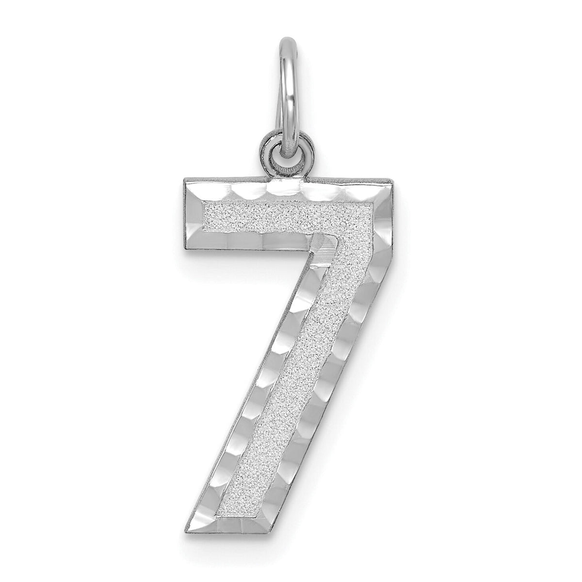 14kw Large Brushed Diamond-cut  Number 7 Charm-WLN07