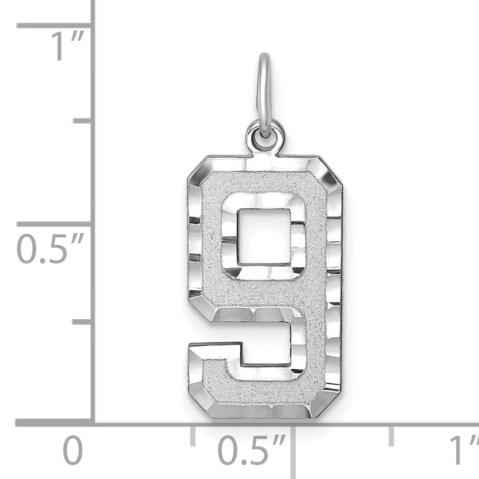 14kw Large Brushed Diamond-cut  Number 9 Charm-WLN09