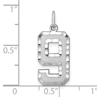 14kw Large Brushed Diamond-cut  Number 9 Charm-WLN09