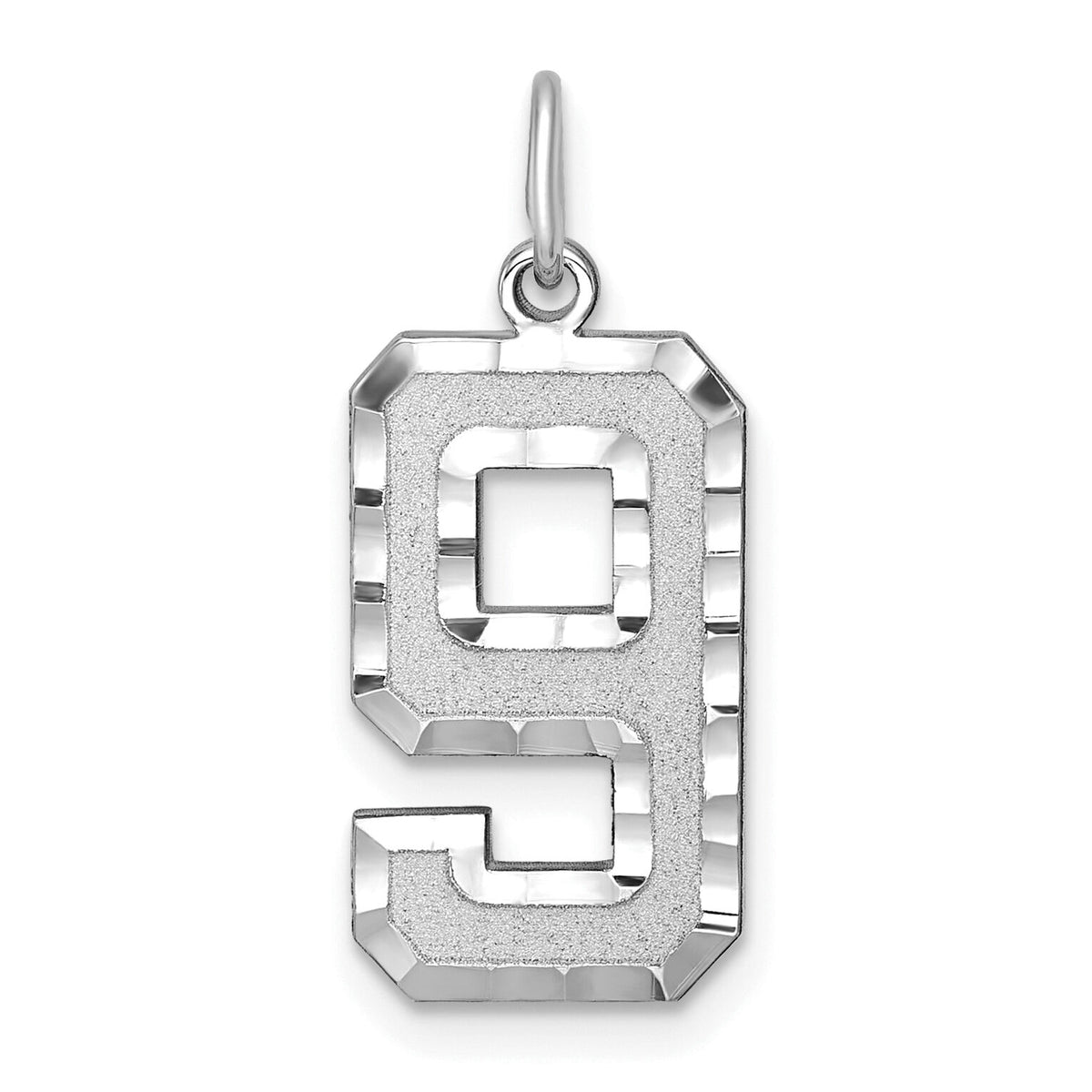 14kw Large Brushed Diamond-cut  Number 9 Charm-WLN09