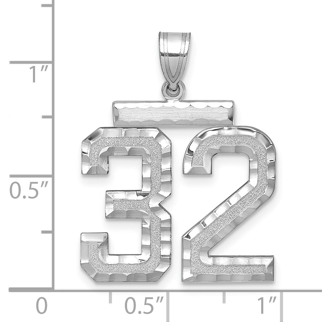 14kw Large Brushed Diamond-cut Number 32 Charm-WLN32