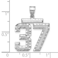 14kw Large Brushed Diamond-cut Number 37 Charm-WLN37