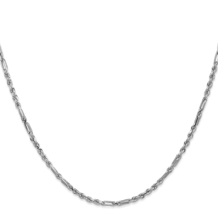14k White Gold 2.5mm D/C Milano Rope Chain-WMIL045-20