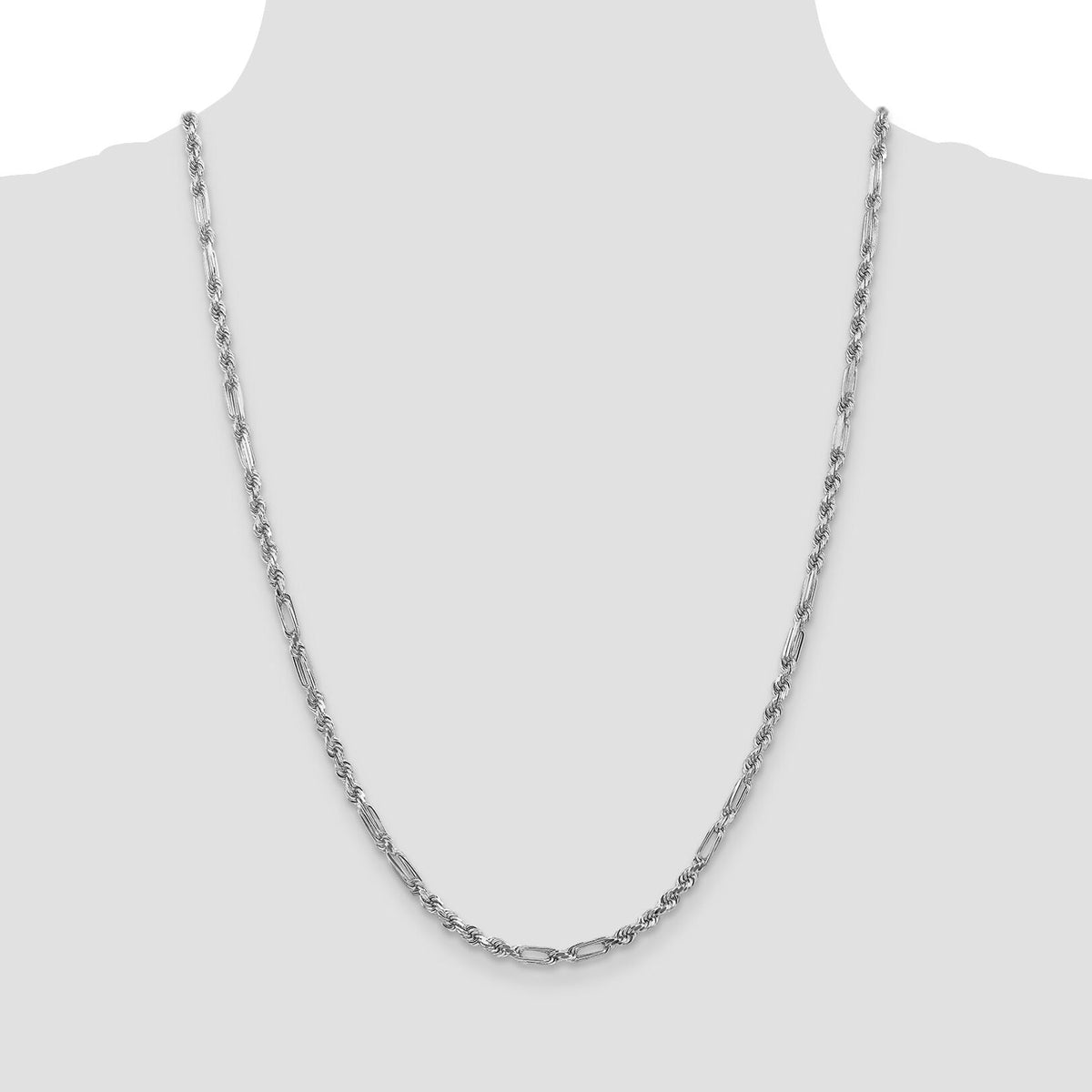 14k White Gold 3.0mm D/C Milano Rope Chain-WMIL060-24