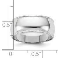 14KW 8mm LTW Milgrain Half Round Band-WML080