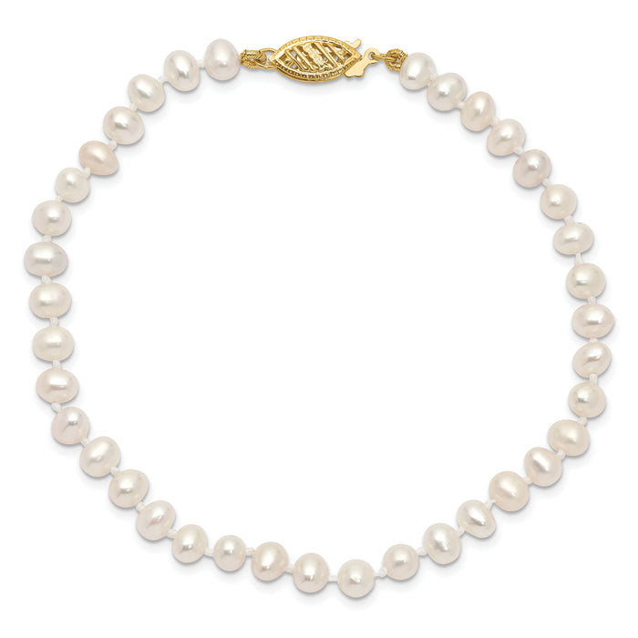 14k 4-5mm White Freshwater Cultured Pearl 8.25in Bracelet-WPN040-8.25