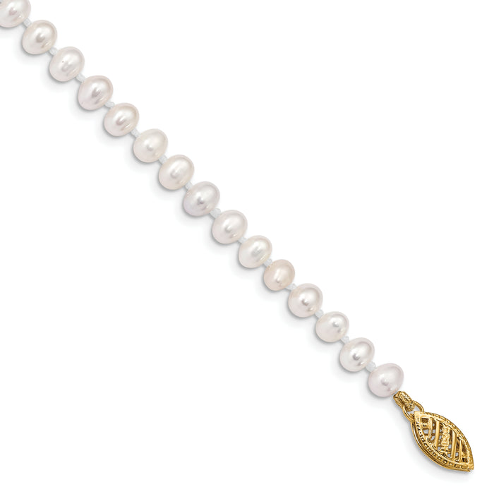 14k 4-5mm White Near Round Freshwater Cultured Pearl Bracelet-WPN040-7.5