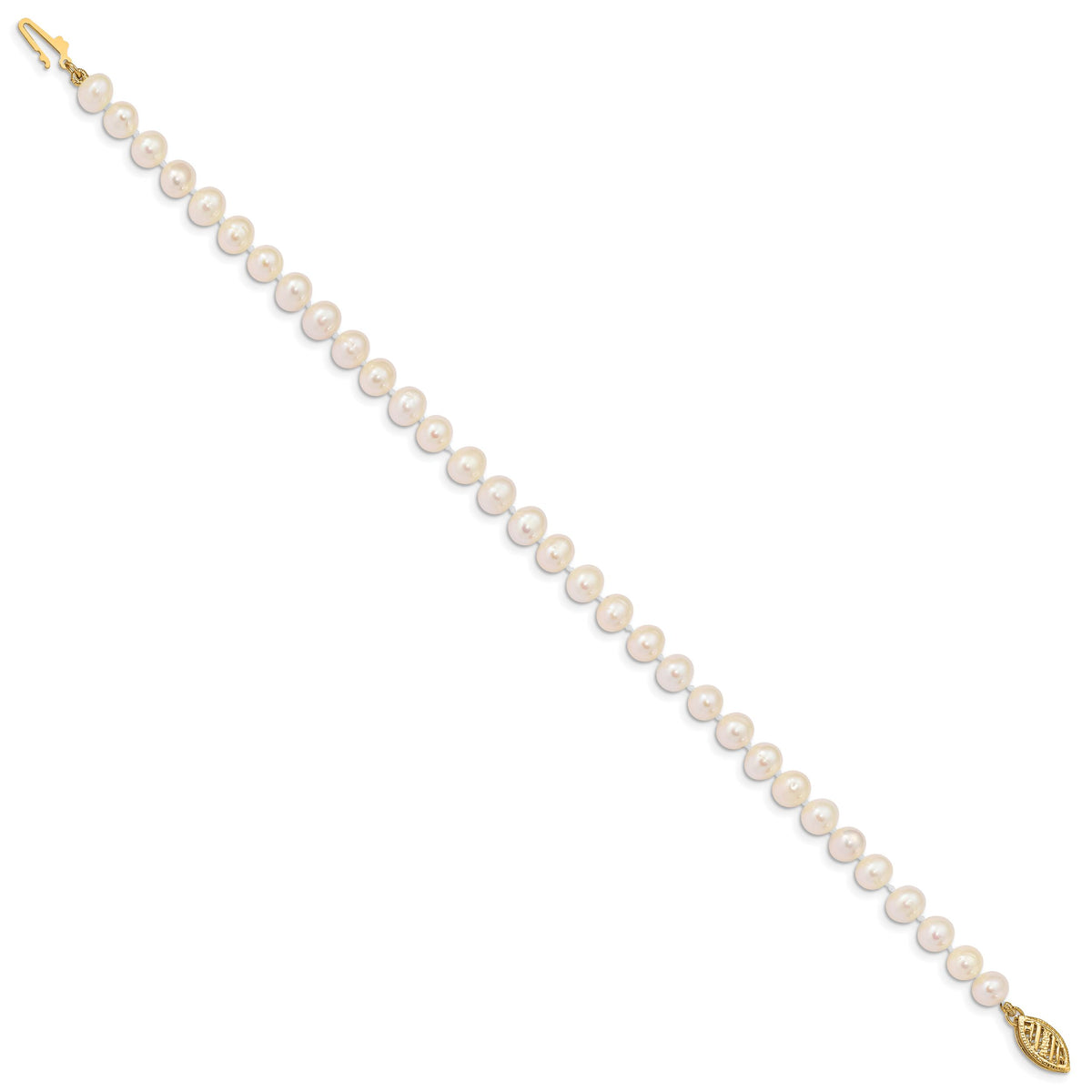14k 5-6mm White Near Round Freshwater Cultured Pearl Bracelet-WPN050-7.5