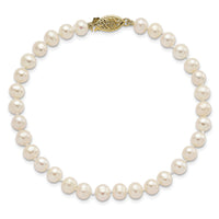 14k 5-6mm White Near Round Freshwater Cultured Pearl Bracelet-WPN050-7.5