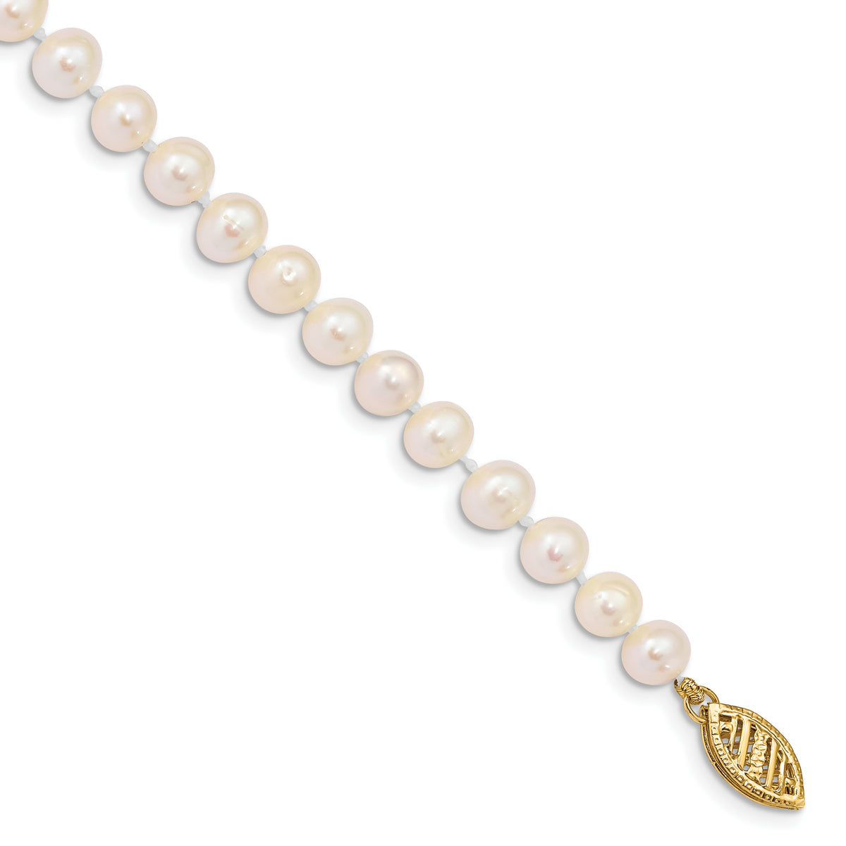 14k 5-6mm White Near Round Freshwater Cultured Pearl Bracelet-WPN050-7.5