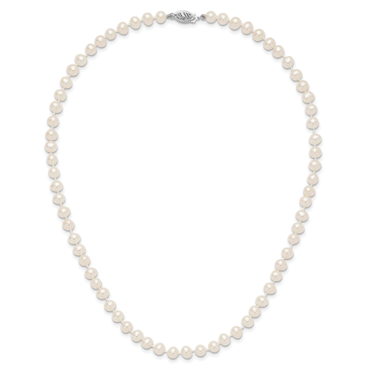14k WG 5-6mm White Near Round Freshwater Cultured Pearl Necklace-WPN050W-16