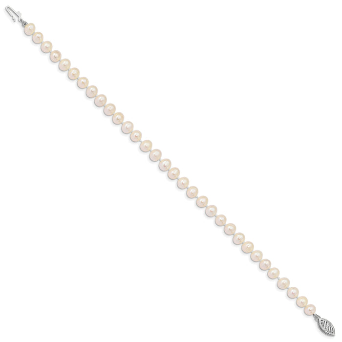 14k WG 5-6mm Near Rnd Wht Freshwater Cultured Pearl 7.5in Bracelet-WPN050W-7.5