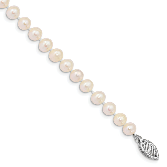 14k WG 5-6mm Near Rnd Wht Freshwater Cultured Pearl 7.5in Bracelet-WPN050W-7.5
