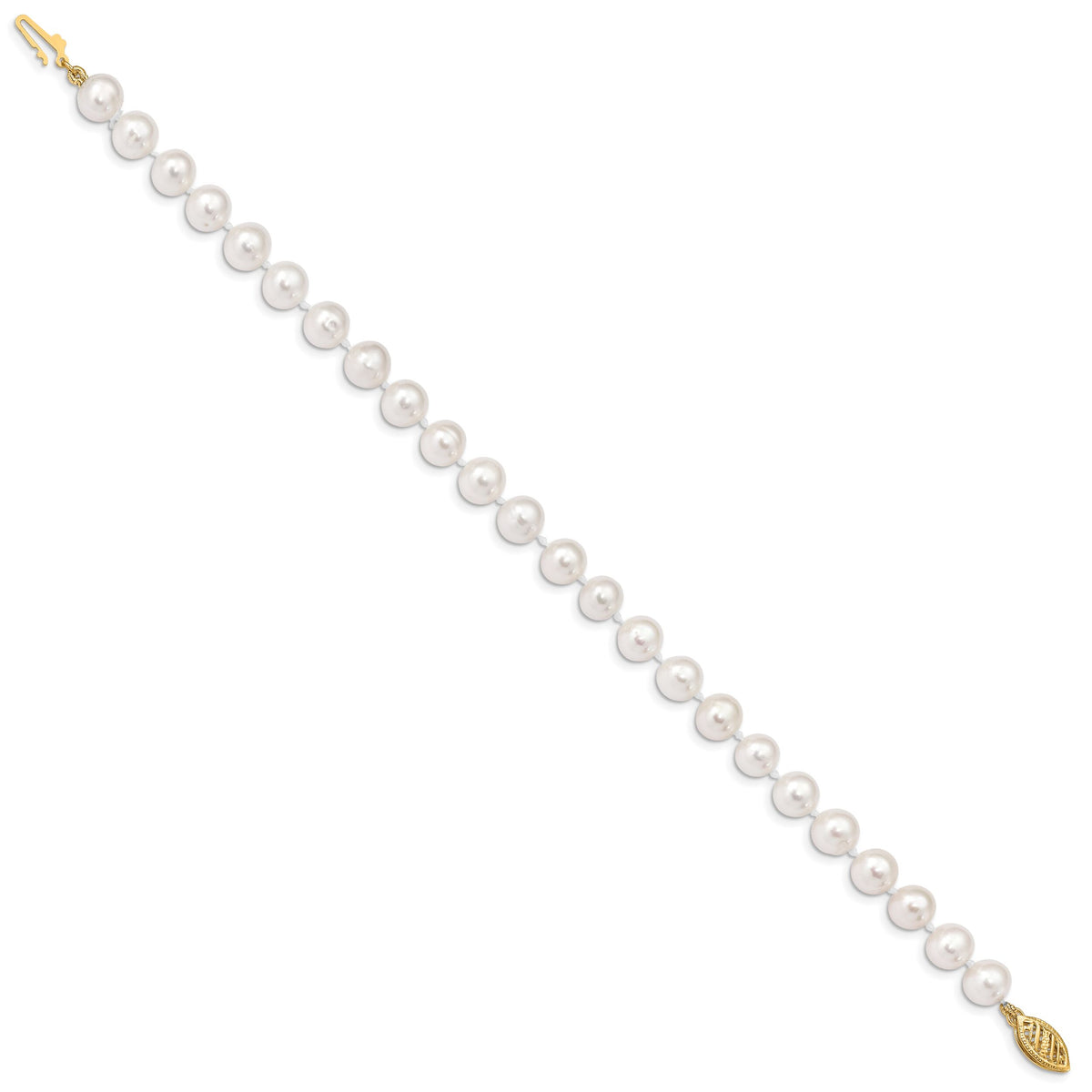 14k 6-7mm White Near Round Freshwater Cultured Pearl Bracelet-WPN060-7.5