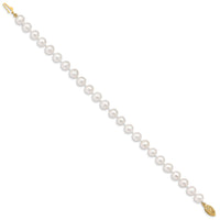 14k 6-7mm White Near Round Freshwater Cultured Pearl Bracelet-WPN060-7.5