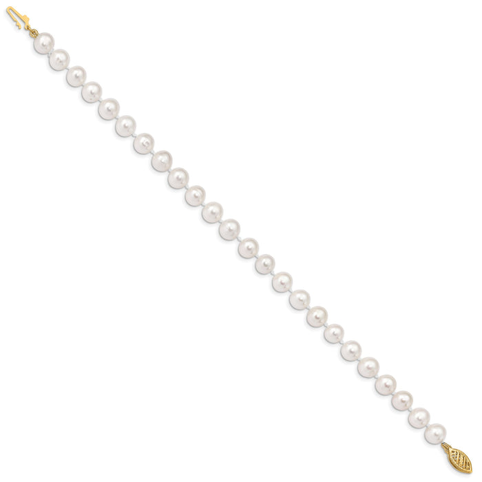 14k 6-7mm White Near Round Freshwater Cultured Pearl Bracelet-WPN060-8.25