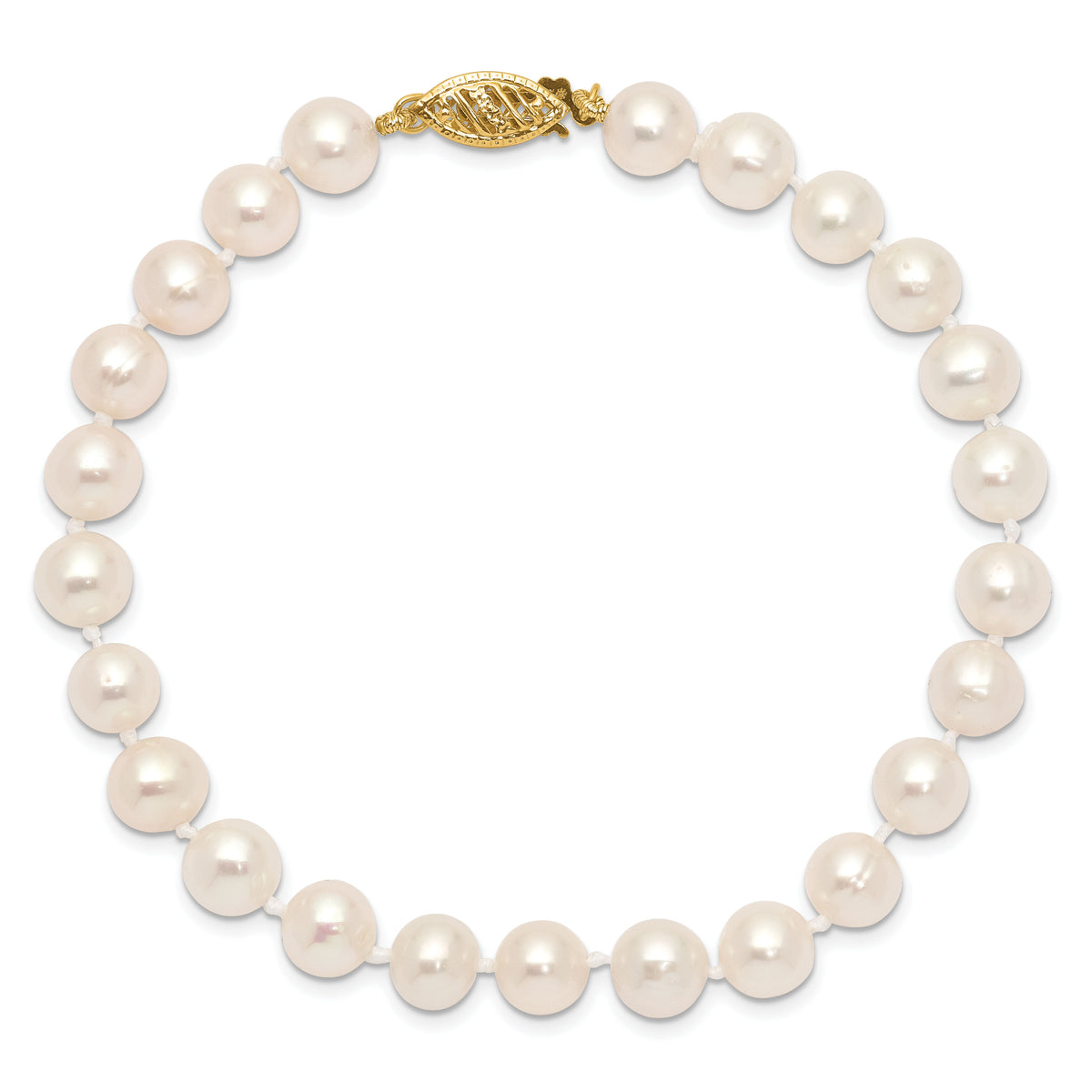 14k 6-7mm White Near Round Freshwater Cultured Pearl Bracelet-WPN060-7.5