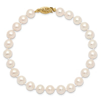 14k 6-7mm White Near Round Freshwater Cultured Pearl Bracelet-WPN060-8.25