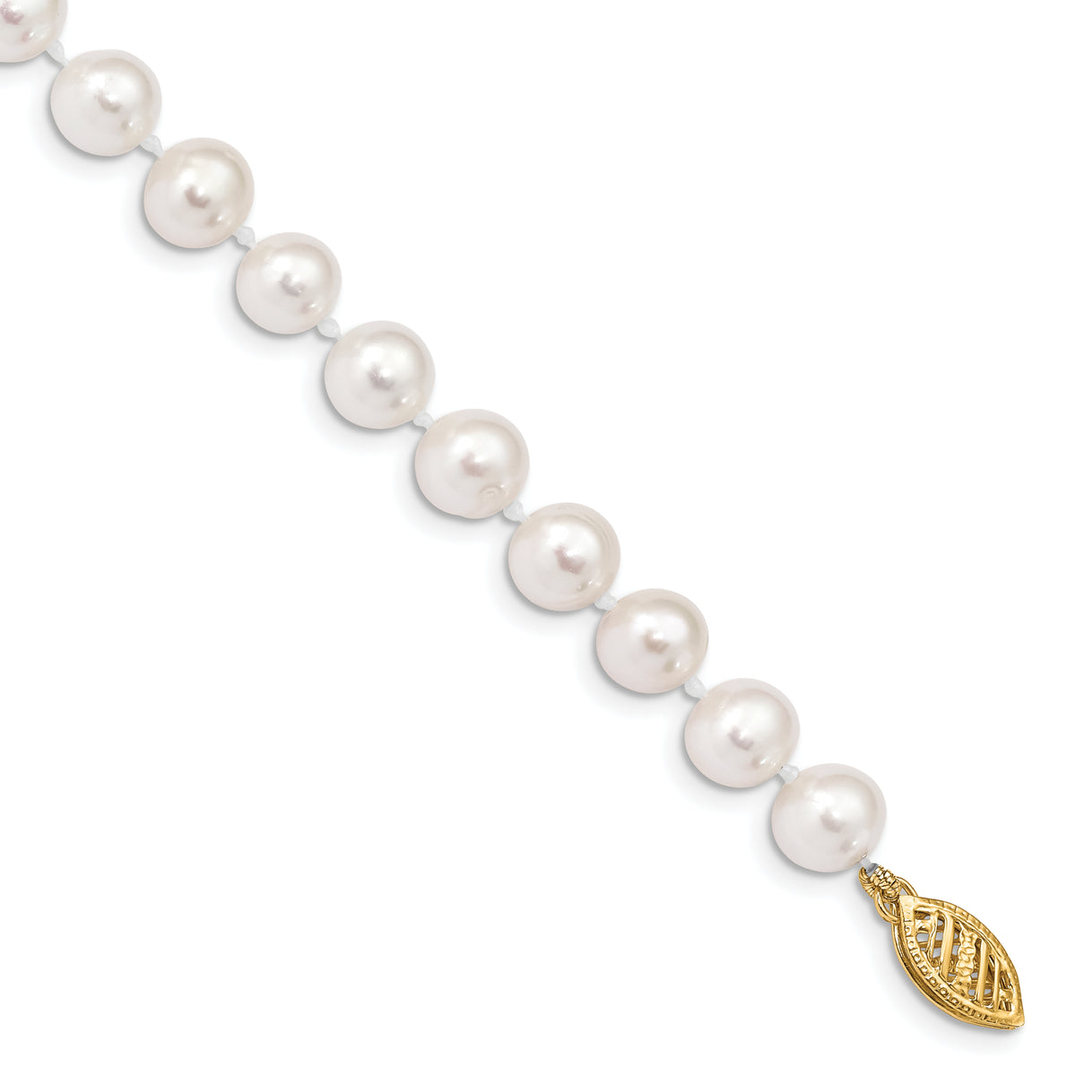 14k 6-7mm White Near Round Freshwater Cultured Pearl Bracelet-WPN060-7.5