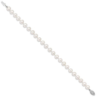 14k WG 6-7mm White Near Round Freshwater Cultured Pearl Bracelet-WPN060W-8.25