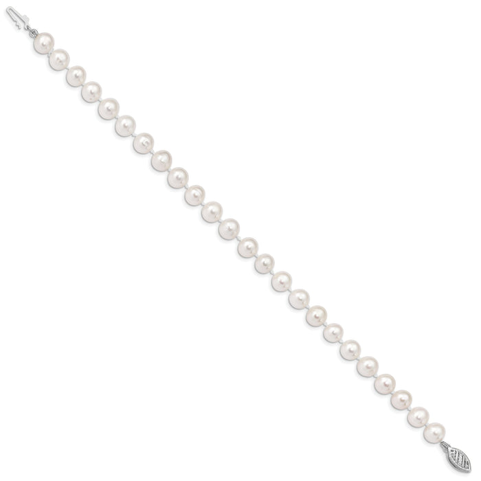 14k WG 6-7mm White Near Round Freshwater Cultured Pearl Bracelet-WPN060W-8.25
