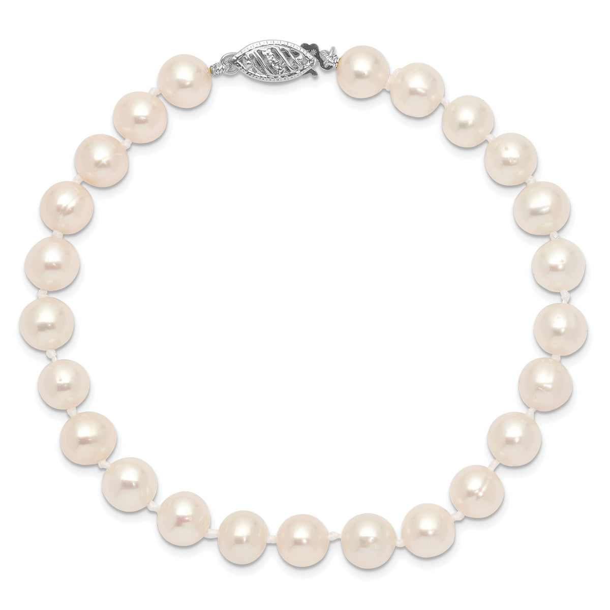 14k WG 6-7mm Near Rnd Wht Freshwater Cultured Pearl 7.5in Bracelet-WPN060W-7.5