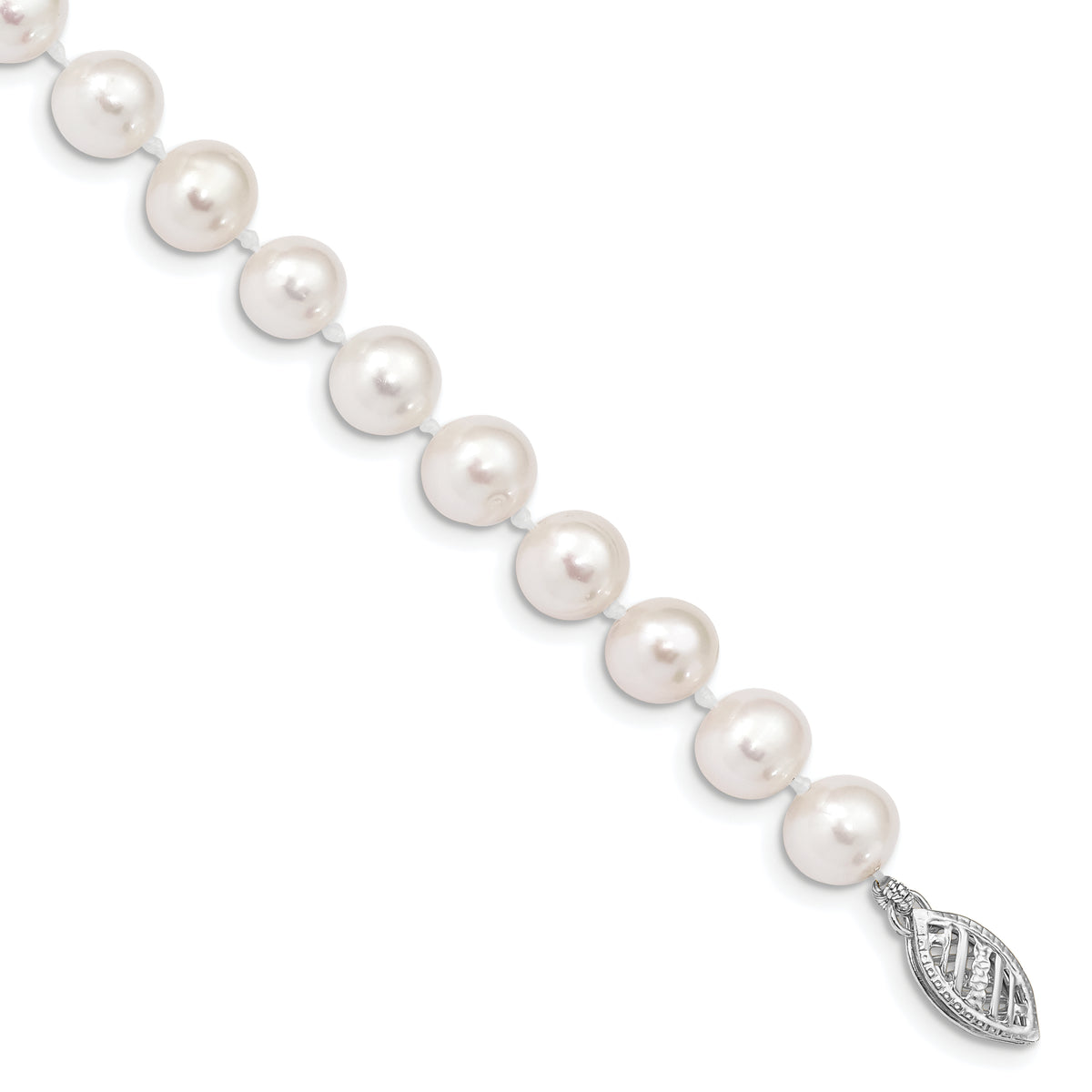 14k WG 6-7mm White Near Round Freshwater Cultured Pearl Bracelet-WPN060W-8.25