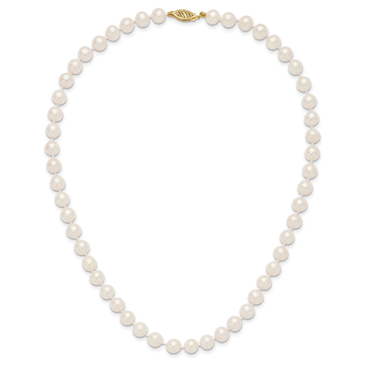 14k 7-8mm White Near Round Freshwater Cultured Pearl Necklace-WPN070-16