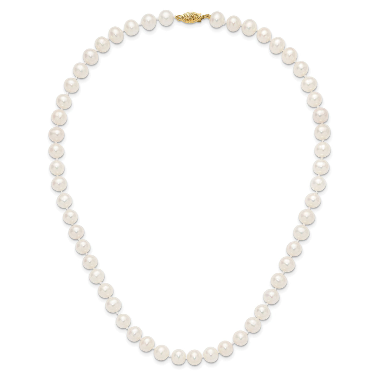 14k 7-8mm White Near Round Freshwater Cultured Pearl Necklace-WPN070-18