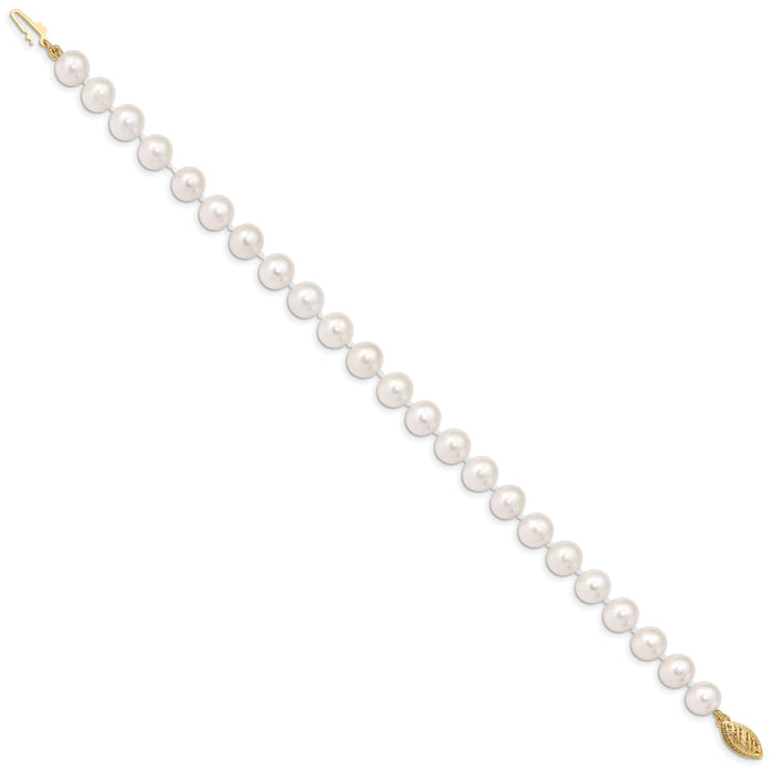 14k 7-8mm White Freshwater Cultured Pearl 8.25in Bracelet-WPN070-8.25