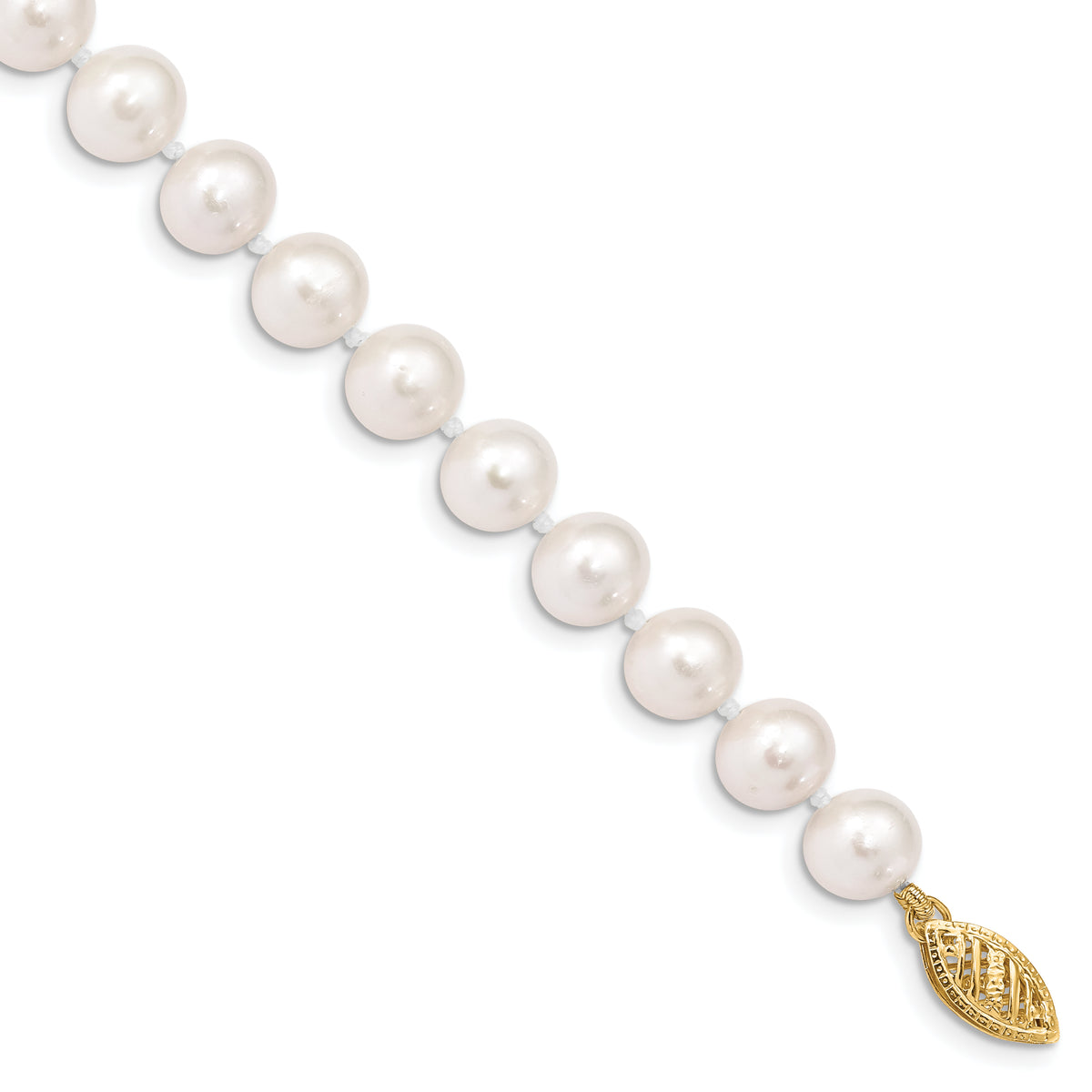 14k 7-8mm White Near Round Freshwater Cultured Pearl Bracelet-WPN070-7.5