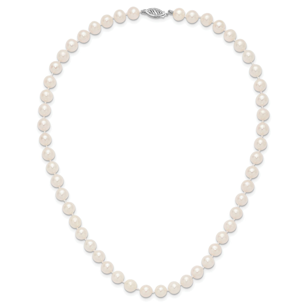 14k WG 7-8mm White Near Round Freshwater Cultured Pearl Necklace-WPN070W-16