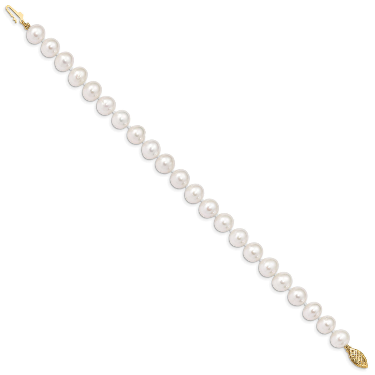 14k 8-9mm White Near Round Freshwater Cultured Pearl Bracelet-WPN080-7.5