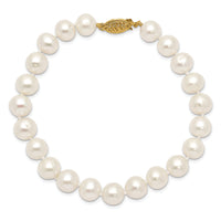 14k 8-9mm White Near Round Freshwater Cultured Pearl Bracelet-WPN080-7.5