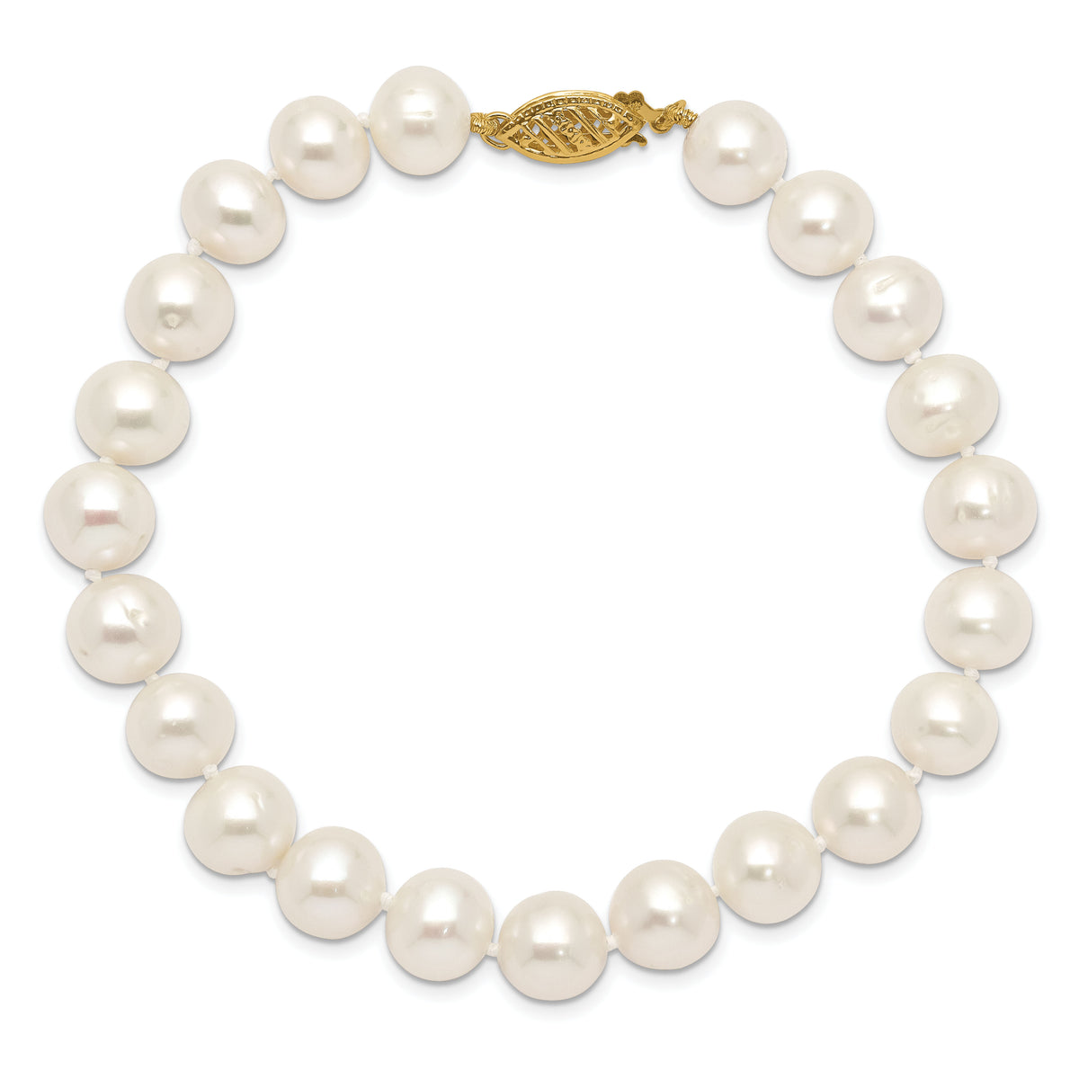 14k 8-9mm White Near Round Freshwater Cultured Pearl Bracelet-WPN080-8.25