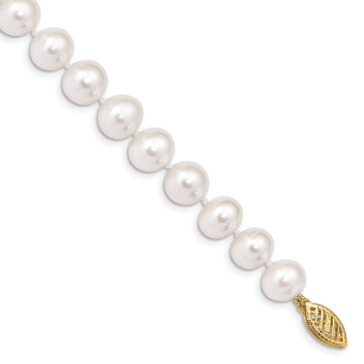 14k 8-9mm White Near Round Freshwater Cultured Pearl Bracelet-WPN080-8.25
