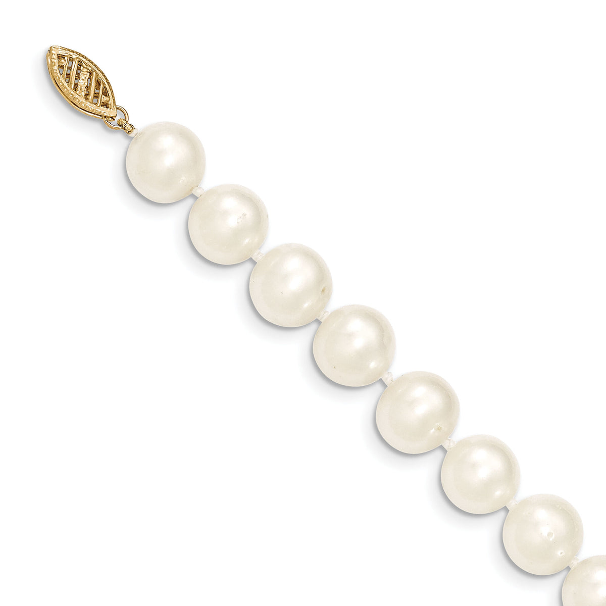 14k 9-10mm White Near Round Freshwater Cultured Pearl Necklace-WPN090-16