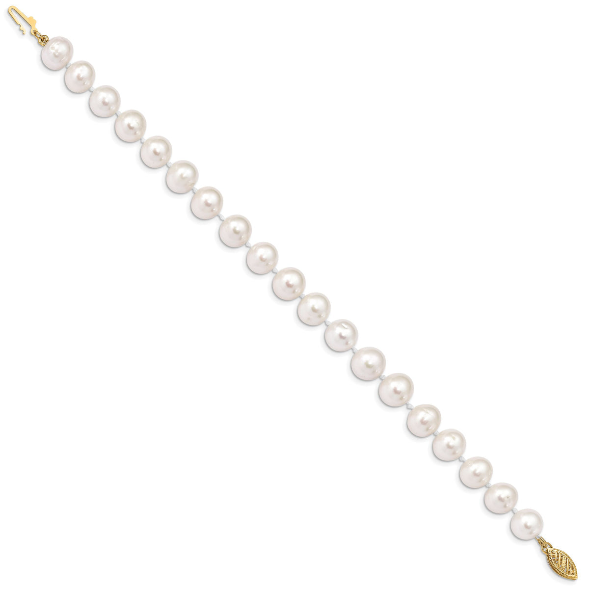 14k 9-10mm White Near Round Freshwater Cultured Pearl Bracelet-WPN090-8.25