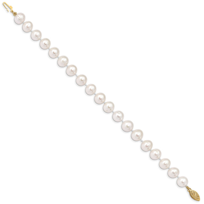 14k 9-10mm White Near Round Freshwater Cultured Pearl Bracelet-WPN090-8.25