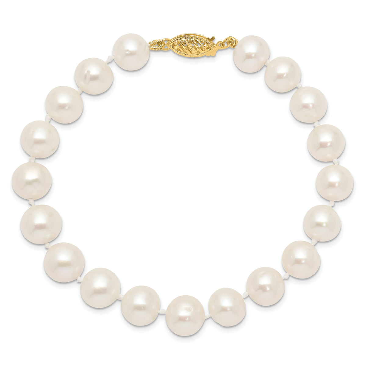 14k 9-10mm White Near Round Freshwater Cultured Pearl Bracelet-WPN090-8.25