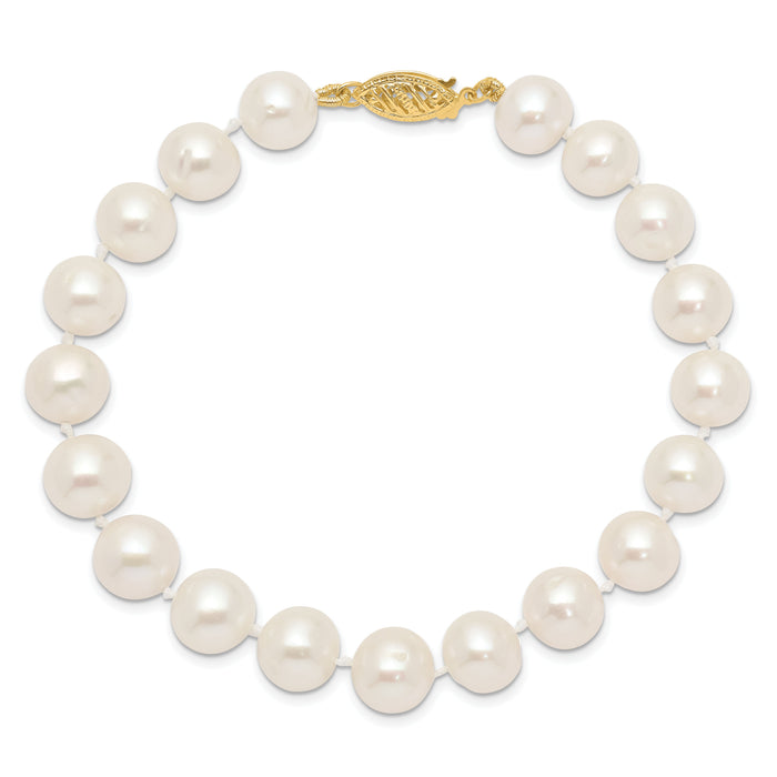 14k 9-10mm White Near Round Freshwater Cultured Pearl Bracelet-WPN090-8.25