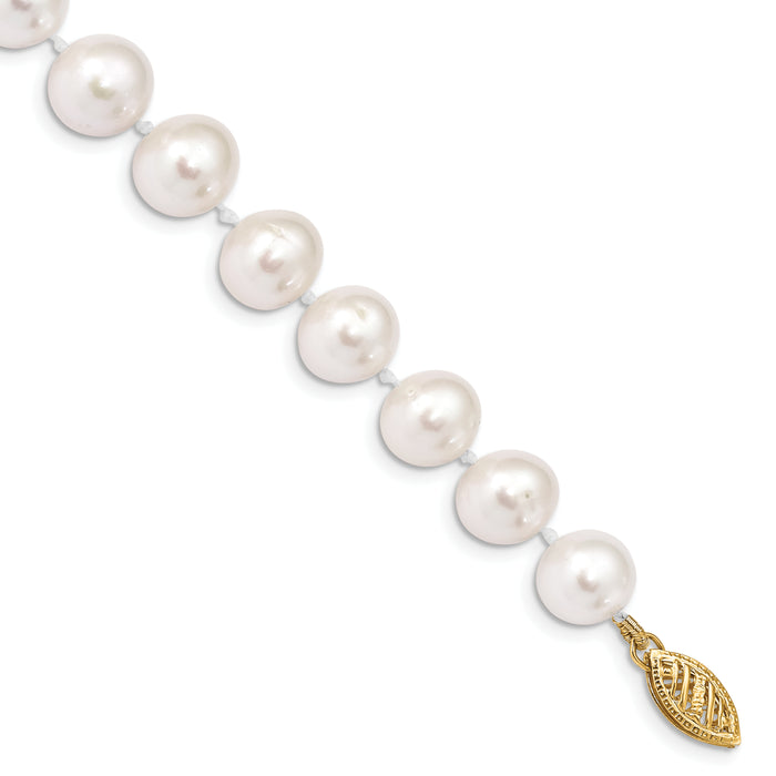 14k 9-10mm White Near Round Freshwater Cultured Pearl Bracelet-WPN090-7.5