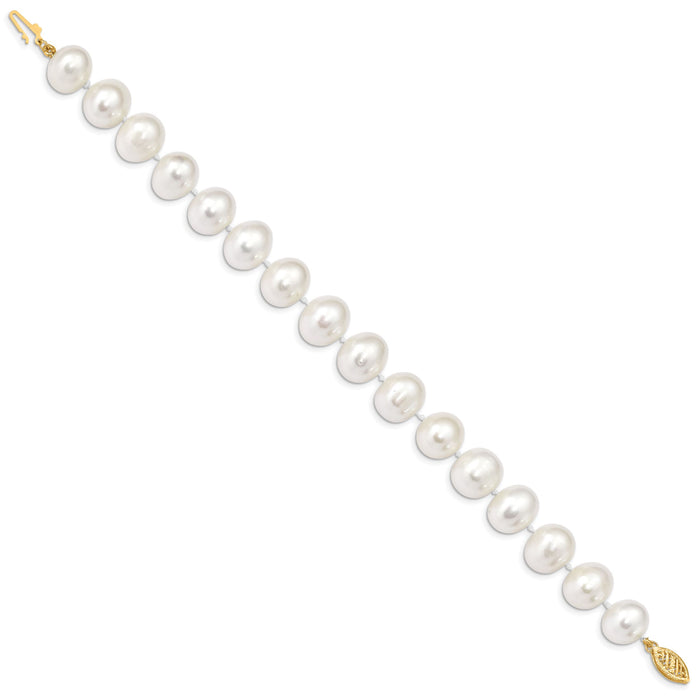 14k 11-12mm White Near Round Freshwater Cultured Pearl Bracelet-WPN110-7.5
