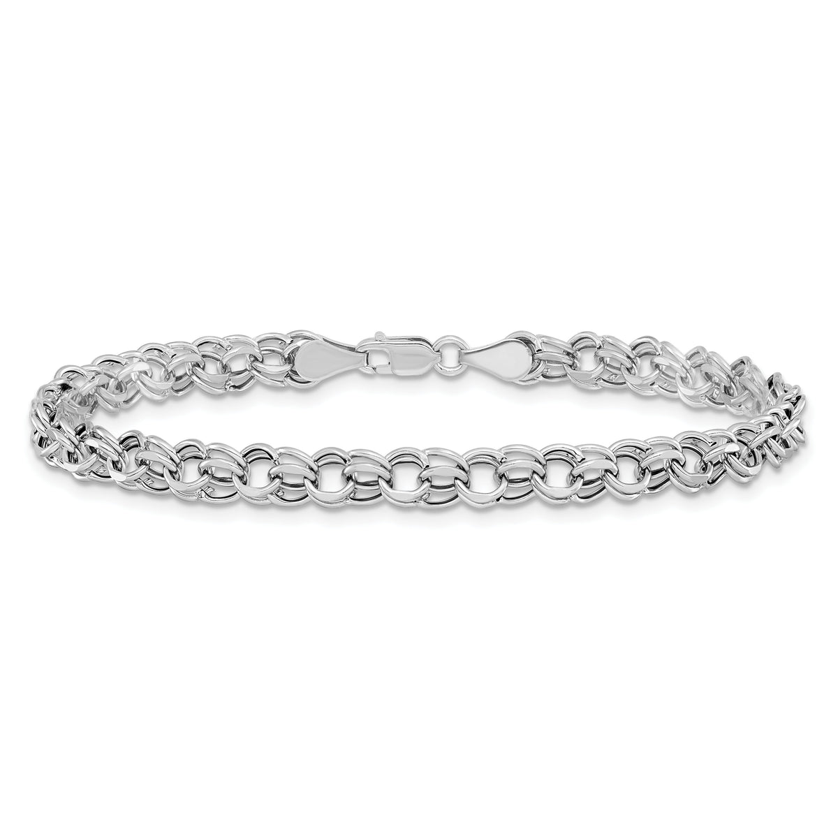 14k White Gold Lite 5mm Double Link Charm Bracelet-WSD1-8.25