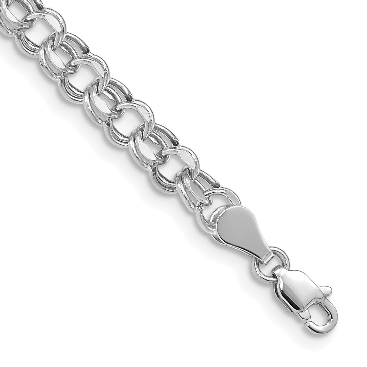 14k White Gold Lite 5mm Double Link Charm Bracelet-WSD1-8.25